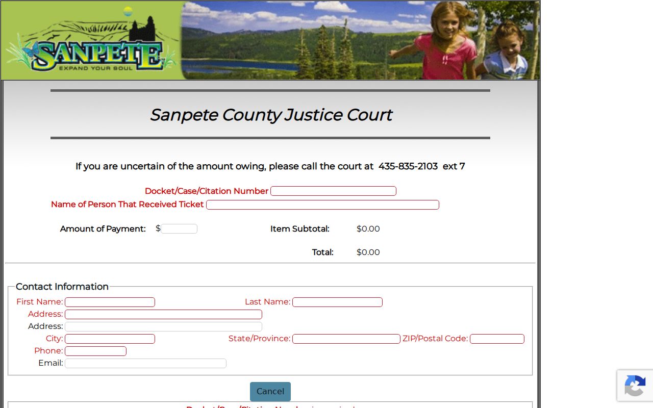 Sanpete County bench warrant payment vendor blank docket fields