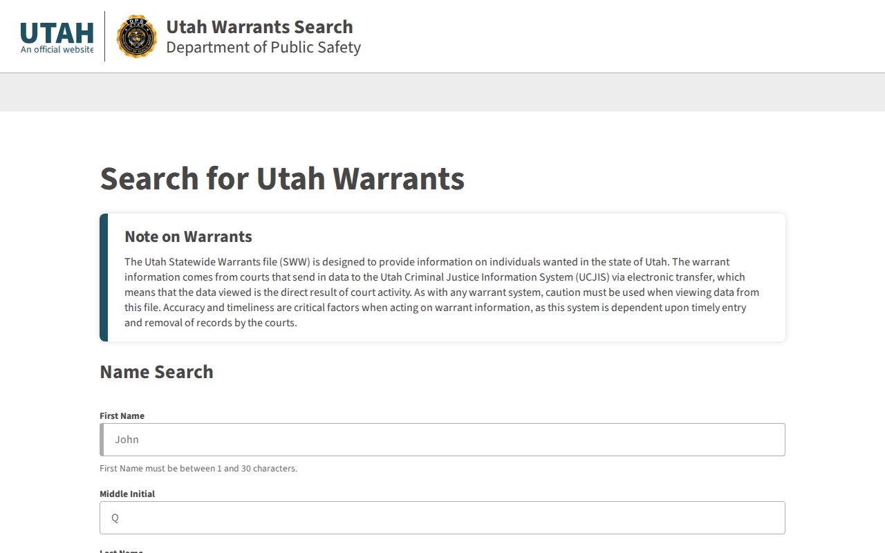 Sanpete County warrant search official statewide portal entry point