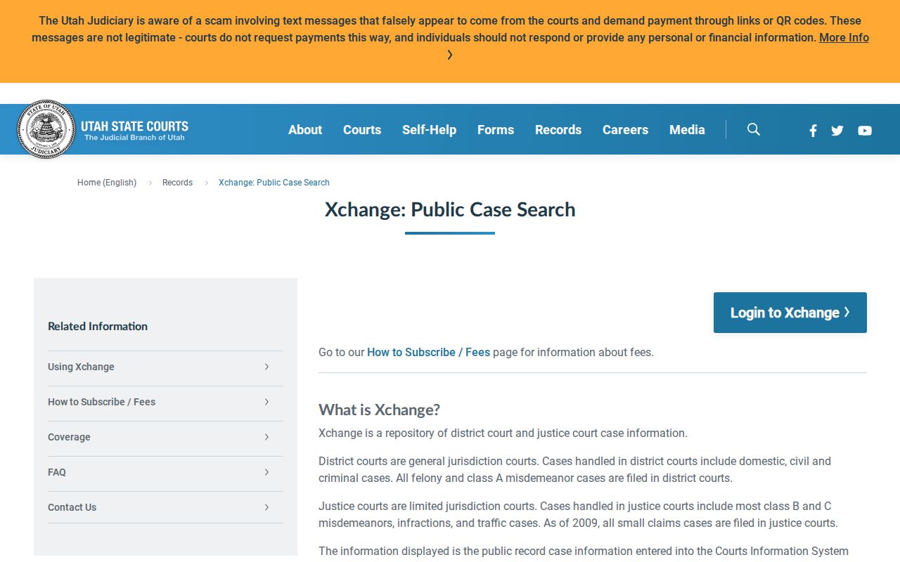 Sanpete County warrant search access to Utah Courts Xchange records