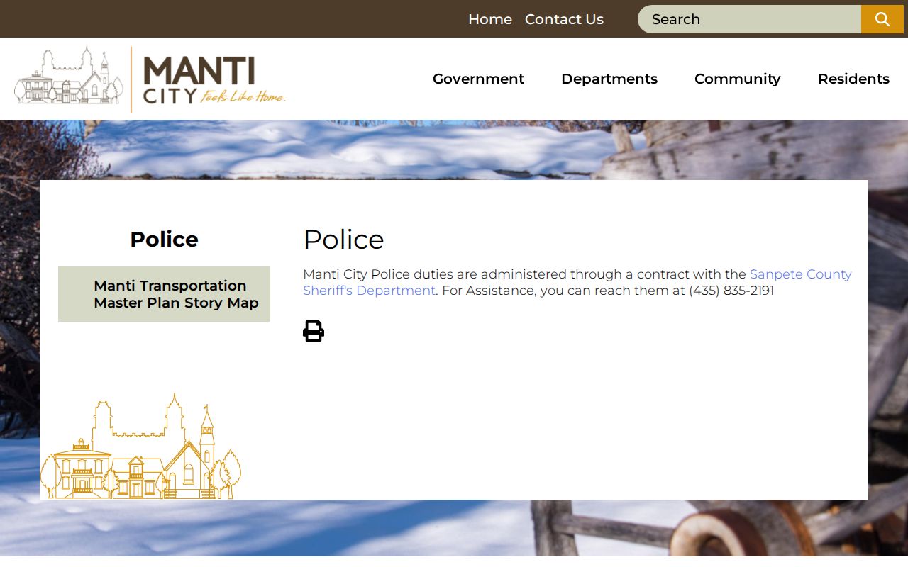 Manti warrant records police service contracted through the county Sheriff