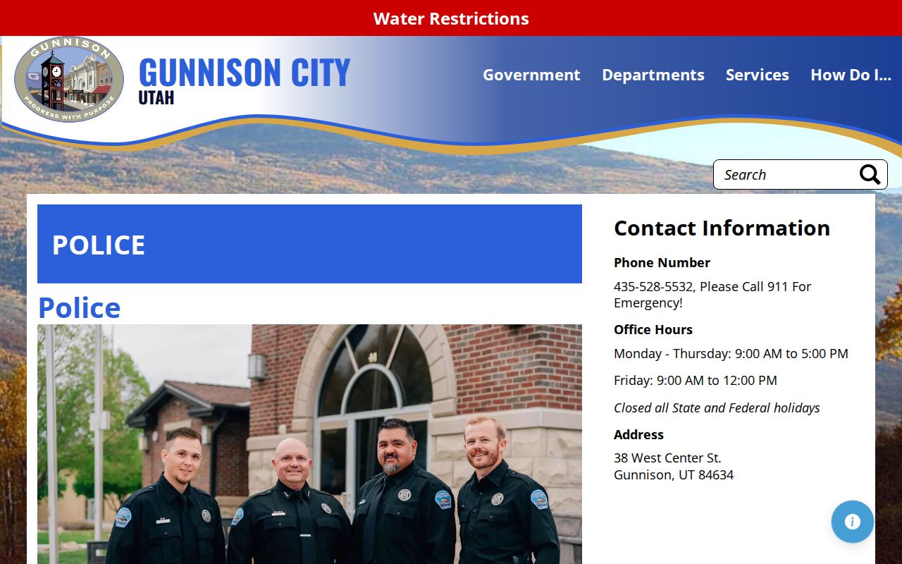 Gunnison warrant records police location and City Hall contact