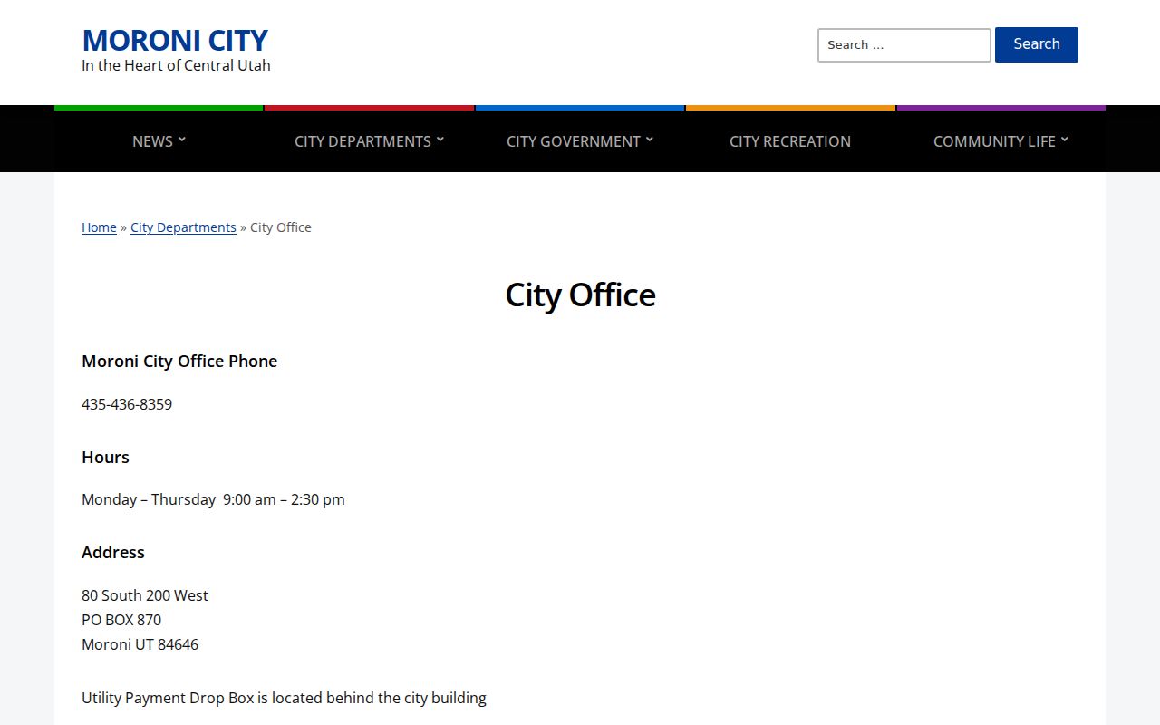 Moroni warrant records City Office at 80 South 200 West