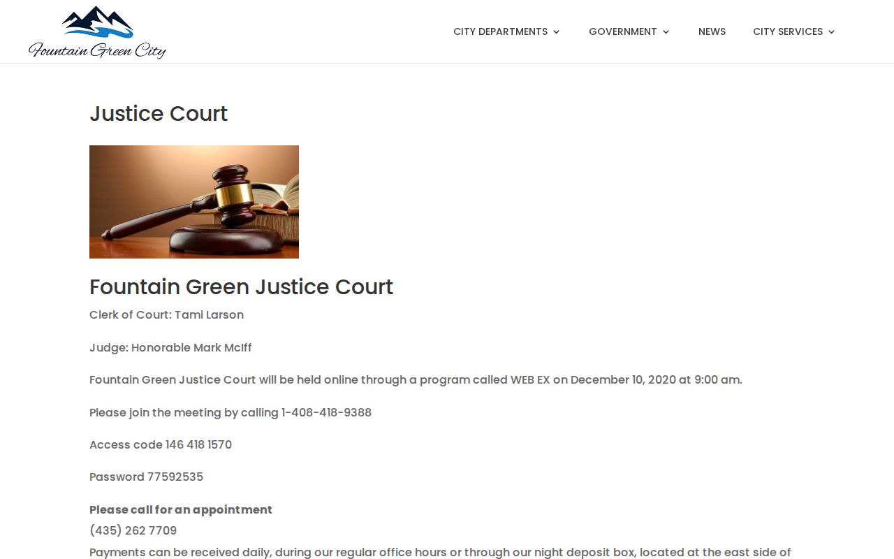 Sanpete County municipal warrant court address and Fountain Green Justice Court route