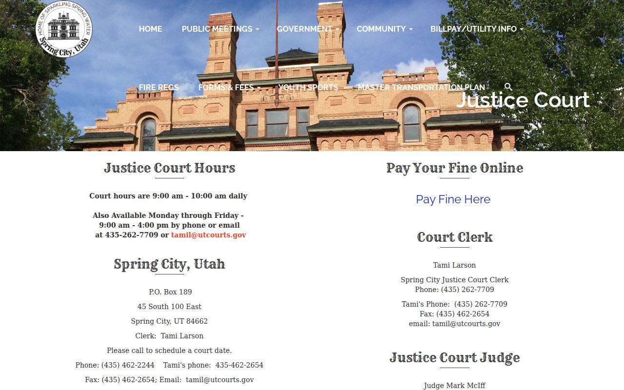 Sanpete County traffic warrant local payment route shown by Spring City Court